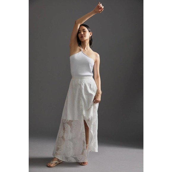 New Anthropologie Hutch Deco Leaf Maxi Skirt $188 PLUS 1X White - Picture 10 of 10